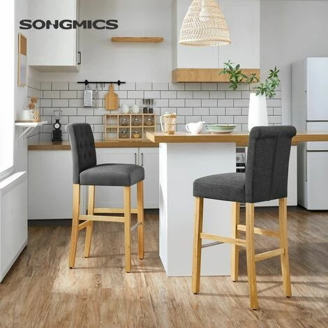 SONGMICS Lot De 2 Chaises De Bar, Tabourets Hauts, Sièges De Cuisine, Hauteur D'Assise 76 Cm, Avec Repose-Pieds En Métal Et Dossier, Pieds En Bois, Tissu En Coton-Lin, Gris LDC036G01 - Gris 4 SONGMICS Lot De 2 Chaises De Bar, Tabourets Hauts, Sièges De Cuisine, Hauteur D'Assise 76 Cm, Avec Repose-Pieds En Métal Et Dossier, Pieds En Bois, Tissu En Coton-Lin, Gris LDC036G01 - Gris – Image 2