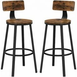 SONGMICS VASAGLE Lot De 2, Chaises De Bar, Tabourets Hauts, Avec Dossier, Siège De Cuisine, Cadre En Acier, Montage Facile, Siège De 73,2 Cm De Haut, Style Industriel, Marron Rustique Et Noir LBC026B01V1 - Marron Rustique Et Noir
