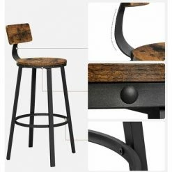 SONGMICS VASAGLE Lot De 2, Chaises De Bar, Tabourets Hauts, Avec Dossier, Siège De Cuisine, Cadre En Acier, Montage Facile, Siège De 73,2 Cm De Haut, Style Industriel, Marron Rustique Et Noir LBC026B01V1 - Marron Rustique Et Noir -SONGMICS Soldes 42826095 4
