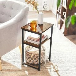 SONGMICS VASAGLE Petite Table D'appoint, Table De Chevet, Table De Nuit Avec 2 étagères De Rangement, Tour Avec Cadre En Acier, Pour Salon, Chambre, Style Industriel, Marron Rustique Et Noir LET273B01 - Marron Rustique Et Noir