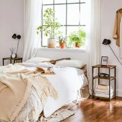 SONGMICS VASAGLE Petite Table D'appoint, Table De Chevet, Table De Nuit Avec 2 étagères De Rangement, Tour Avec Cadre En Acier, Pour Salon, Chambre, Style Industriel, Marron Rustique Et Noir LET273B01 - Marron Rustique Et Noir -SONGMICS Soldes 43178689 3