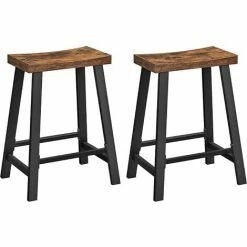 SONGMICS VASAGLE Tabourets De Cuisine Avec Siège Incurvé, Lot De 2, Chaises De Bar, Sièges De 60 Cm De Haut, Pour Cuisine, Salle à Manger, Bureau, Style Industriel, Marron Rustique Et Noir LBC074B01 - Marron Rustique Et Noir