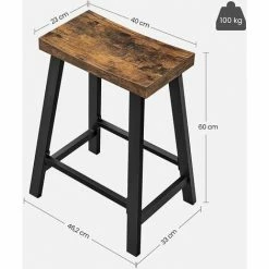 SONGMICS VASAGLE Tabourets De Cuisine Avec Siège Incurvé, Lot De 2, Chaises De Bar, Sièges De 60 Cm De Haut, Pour Cuisine, Salle à Manger, Bureau, Style Industriel, Marron Rustique Et Noir LBC074B01 - Marron Rustique Et Noir -SONGMICS Soldes 43248852 5