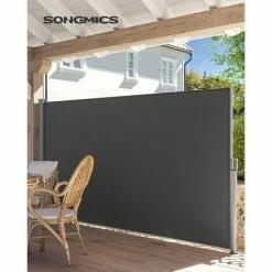 SONGMICS Alu Store Latéral 300 X 160cm Auvent Rétractable Extérieur Brise Vue Pour Terrasse Certifié Par TÜV SÜD 280 G/m² Polyester Anthracite GSA160G - Anthracite