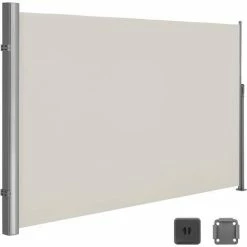 SONGMICS Store Latéral 350 X 180cm Abri Soleil Paravent Extérieur Rétractable Extérieur Brise Vue Pour Terrasse 280 G/m² Polyester Beige GSA185E - Beige