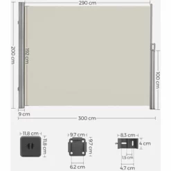 SONGMICS Alu Store Latéral 300 X 200cm Auvent Rétractable Extérieur Brise Vue Pour Terrasse 280 G/m² Polyester GSA200E - Beige -SONGMICS Soldes 4327364 5