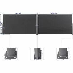 SONGMICS Store Latéral Abri Soleil 180 X 600cm Latéral Rétractable Extérieur Brise Vue Pour Terrasse Certifié Par TÜV SÜD Gris GSA360G - Anthracite -SONGMICS Soldes 4327370 5
