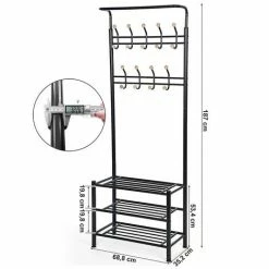 SONGMICS Portemanteau Portant Vêtement étagères à Chaussures Pour L’entrée 68.8 X 35.2 X 187cm Noir HSR04B - Noir -SONGMICS Soldes 4327380 5