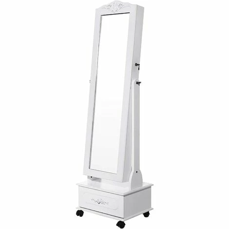 SONGMICS Armoire à Bijoux Mobile, Organisateur De Bijoux, Sur Roulettes, Verrouillable, Avec Lumières LED, 3 Tiroirs, Miroir, Blanc JBC61W - Blanc 3 SONGMICS Armoire à Bijoux Mobile, Organisateur De Bijoux, Sur Roulettes, Verrouillable, Avec Lumières LED, 3 Tiroirs, Miroir, Blanc JBC61W - Blanc