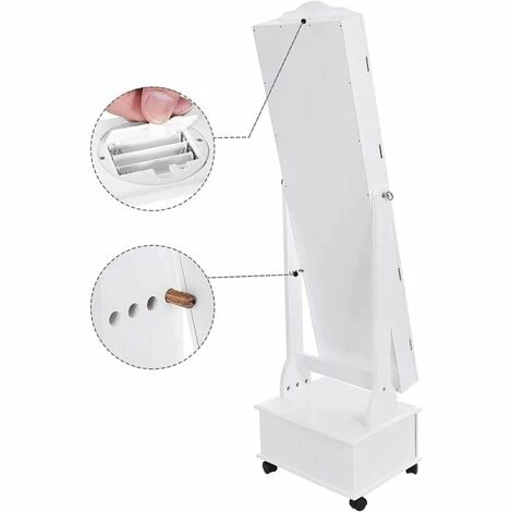 SONGMICS Armoire à Bijoux Mobile, Organisateur De Bijoux, Sur Roulettes, Verrouillable, Avec Lumières LED, 3 Tiroirs, Miroir, Blanc JBC61W - Blanc 6 SONGMICS Armoire à Bijoux Mobile, Organisateur De Bijoux, Sur Roulettes, Verrouillable, Avec Lumières LED, 3 Tiroirs, Miroir, Blanc JBC61W - Blanc – Image 4