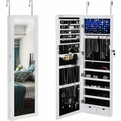 SONGMICS Armoire à Bijoux Armoire De Rangement Mural Armoire Accrochée à La Porte Avec Serrure Et LED JBC93W - Blanc