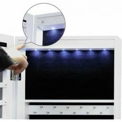 SONGMICS Armoire à Bijoux Armoire De Rangement Mural Armoire Accrochée à La Porte Avec Serrure Et LED JBC93W - Blanc -SONGMICS Soldes 4327401 4