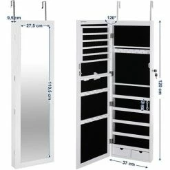 SONGMICS Armoire à Bijoux Armoire De Rangement Mural Armoire Accrochée à La Porte Avec Serrure Et LED JBC93W - Blanc -SONGMICS Soldes 4327401 5