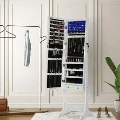 SONGMICS Armoire à Bijoux Armoire De Rangement Sur Pieds Avec Serrure Et LED JBC94W - Blanc -SONGMICS Soldes 4327402 3