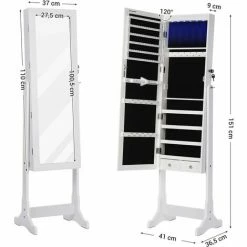 SONGMICS Armoire à Bijoux Armoire De Rangement Sur Pieds Avec Serrure Et LED JBC94W - Blanc -SONGMICS Soldes 4327402 5