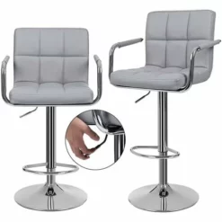 SONGMICS Lot De 2 Tabourets De Bar Haut Chaise De Bar PU Chrome Hauteur Réglable Grande Base Φ41cm LJB93G - Gris -SONGMICS Soldes 4327427 3