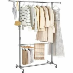 SONGMICS Portant Penderie à Vêtement Sur Roulettes Gris Hauteur: 113-198cm, Tube En Fer Revêtu D'acier LLR401 - Gris