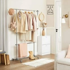 SONGMICS Portant Penderie à Vêtement Sur Roulettes Gris Hauteur: 113-198cm, Tube En Fer Revêtu D'acier LLR401 - Gris -SONGMICS Soldes 4327437 3