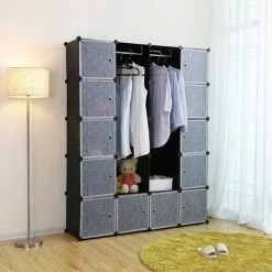 SONGMICS Armoire Penderie Cubes/étagère De Rangement Modulables Plastiques Imprimé Cadre En Métal Noir Et Blanc LPC30H - Noir Imprimé -SONGMICS Soldes 4327460 3