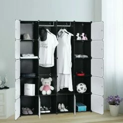 SONGMICS Armoire Penderie Cubes/étagère De Rangement Modulables Plastiques Imprimé Cadre En Métal Noir Et Blanc LPC30H - Noir Imprimé -SONGMICS Soldes 4327460 4