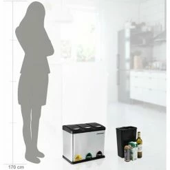 SONGMICS Poubelle De Recyclage, Poubelle à Pédales 3-en-1, Poubelle 24 Litres En Métal, Pour Cuisine, Durable, Facile à Nettoyer, Argent Et Noir LTB24L - Argent -SONGMICS Soldes 4327482 3