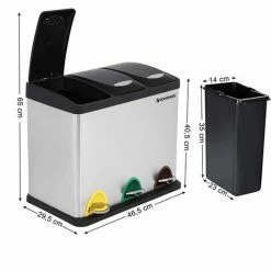SONGMICS Poubelle De Recyclage, Poubelle à Pédales 3-en-1, Poubelle 24 Litres En Métal, Pour Cuisine, Durable, Facile à Nettoyer, Argent Et Noir LTB24L - Argent -SONGMICS Soldes 4327482 5