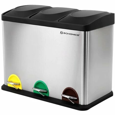 SONGMICS 45L (3x15L) Poubelle De Cuisine Résistante Avec Pédales Et 3 Compartiments Tri Sélectif De Recyclage En Inox LTB45L - Argent 3 SONGMICS 45L (3x15L) Poubelle De Cuisine Résistante Avec Pédales Et 3 Compartiments Tri Sélectif De Recyclage En Inox LTB45L - Argent