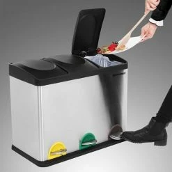 SONGMICS 45L (3x15L) Poubelle De Cuisine Résistante Avec Pédales Et 3 Compartiments Tri Sélectif De Recyclage En Inox LTB45L - Argent 9 SONGMICS 45L (3x15L) Poubelle De Cuisine Résistante Avec Pédales Et 3 Compartiments Tri Sélectif De Recyclage En Inox LTB45L - Argent -SONGMICS Soldes 4327484 3