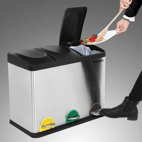 SONGMICS 45L (3x15L) Poubelle De Cuisine Résistante Avec Pédales Et 3 Compartiments Tri Sélectif De Recyclage En Inox LTB45L - Argent 5 SONGMICS 45L (3x15L) Poubelle De Cuisine Résistante Avec Pédales Et 3 Compartiments Tri Sélectif De Recyclage En Inox LTB45L - Argent – Image 3