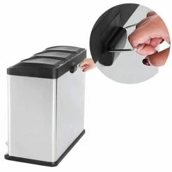 SONGMICS 54L (3x18L) Poubelle De Cuisine Résistante Avec Pédales Et 3 Compartiments Tri Sélectif De Recyclage En Inox LTB54L - Argent -SONGMICS Soldes 4327486 4