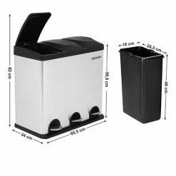 SONGMICS 54L (3x18L) Poubelle De Cuisine Résistante Avec Pédales Et 3 Compartiments Tri Sélectif De Recyclage En Inox LTB54L - Argent -SONGMICS Soldes 4327486 5
