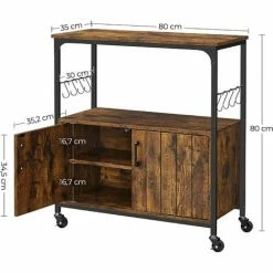 VASAGLE Îlot Central De Cuisine, Meuble De Rangement, Buffet, Sur Roulettes, Placard, Avec Portes, 8 Crochets, Armoire, Pour Salle à Manger, Salon, Cuisine, Marron Rustique Et Noir Par SONGMICS LSC093B01 - Marron Rustique Et Noir -SONGMICS Soldes 43351769 5
