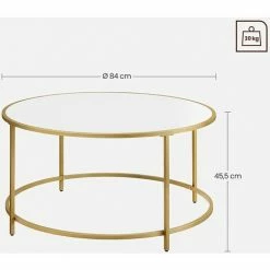 VASAGLE Table Basse Ronde, Table De Salon Avec Dessus En Panneaux, Cadre En Métal Doré, Montage Facile, Style Moderne, Doré Et Blanc Par SONGMICS LCT091A10 - Doré Et Blanc -SONGMICS Soldes 43562970 5