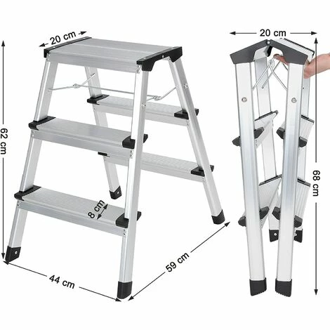 SONGMICS Échelle Domestique Pliable, Escabeau, Marchepied, 3 Niveaux, En Alu, Antidérapant, Capacité De Charge 150 Kg, Conforme Aux Normes EN14183, GLT23K - Argent 7 SONGMICS Échelle Domestique Pliable, Escabeau, Marchepied, 3 Niveaux, En Alu, Antidérapant, Capacité De Charge 150 Kg, Conforme Aux Normes EN14183, GLT23K - Argent – Image 5