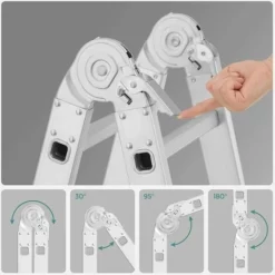 SONGMICS Échelle Multifonctionnelle 3,5 M, En Aluminium, Échelle Domestique, Charge 150 Kg, 12 Marches, Avec 2 Plaques Métalliques, Conforme à La Norme EN131, Testé Par SGS, Argent GLT36M - Argent -SONGMICS Soldes 4368750 3