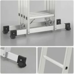 SONGMICS Échelle Multifonctionnelle 3,5 M, En Aluminium, Échelle Domestique, Charge 150 Kg, 12 Marches, Avec 2 Plaques Métalliques, Conforme à La Norme EN131, Testé Par SGS, Argent GLT36M - Argent -SONGMICS Soldes 4368750 4