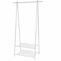 SONGMICS Portant à Vêtements, Penderie à Vêtements, Portemanteau Avec 2 étagères De Rangement Pour Chaussures, Boîte, Cadre Métallique, Gain De Place, Pour Chambre, Entrée, Bureau, Blanc HSR05W