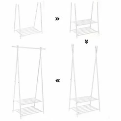 SONGMICS Portant à Vêtements, Penderie à Vêtements, Portemanteau Avec 2 étagères De Rangement Pour Chaussures, Boîte, Cadre Métallique, Gain De Place, Pour Chambre, Entrée, Bureau, Blanc HSR05W -SONGMICS Soldes 4368769 4
