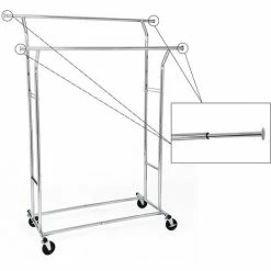 SONGMICS Portant Penderie à Vêtement Métallique Double Barres Extensibles Hauteur Réglable Avec Roulettes Chrome HSR12S - Argent -SONGMICS Soldes 4368770 4