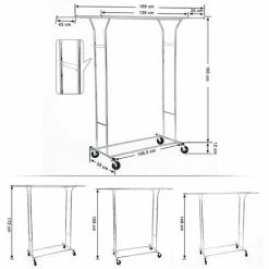 SONGMICS Portant Penderie à Vêtement Métallique Double Barres Extensibles Hauteur Réglable Avec Roulettes Chrome HSR12S - Argent -SONGMICS Soldes 4368770 5