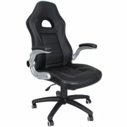 SONGMICS Fauteuil Gamer Fauteuil De Bureau, Accoudoirs Pliables, Dossier Haut, Hauteur Réglable, Ergonomique (Noir) OBG28B