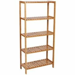 SONGMICS Etagère En Bambou, Rangement Salle De Bain, étagère à Chaussures, étagère à Livres, étagère Pour Fleurs, 5 Niveaux, 130 X 60 X 26cm BCB35Y - Naturel