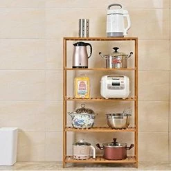 SONGMICS Etagère En Bambou, Rangement Salle De Bain, étagère à Chaussures, étagère à Livres, étagère Pour Fleurs, 5 Niveaux, 130 X 60 X 26cm BCB35Y - Naturel -SONGMICS Soldes 4368908 4