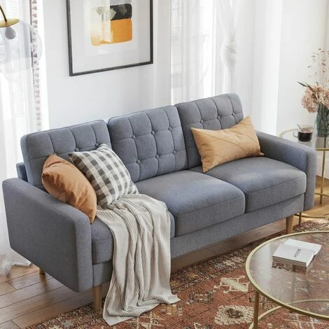 VASAGLE Canapé Salon, Sofa Rembourré Moderne, Surface Douce, Pour Petit Espace, Dortoir, Cadre Et Pieds En Bois Massif, 177cm X 72cm X 86cm, Gris Par SONGMICS LCS101G01 - Gris 4 VASAGLE Canapé Salon, Sofa Rembourré Moderne, Surface Douce, Pour Petit Espace, Dortoir, Cadre Et Pieds En Bois Massif, 177cm X 72cm X 86cm, Gris Par SONGMICS LCS101G01 - Gris – Image 2