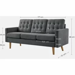 VASAGLE Canapé Salon, Sofa Rembourré Moderne, Surface Douce, Pour Petit Espace, Dortoir, Cadre Et Pieds En Bois Massif, 177cm X 72cm X 86cm, Gris Par SONGMICS LCS101G01 - Gris 11 VASAGLE Canapé Salon, Sofa Rembourré Moderne, Surface Douce, Pour Petit Espace, Dortoir, Cadre Et Pieds En Bois Massif, 177cm X 72cm X 86cm, Gris Par SONGMICS LCS101G01 - Gris -SONGMICS Soldes 44258709 5