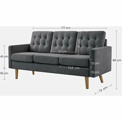 VASAGLE Canapé Salon, Sofa Rembourré Moderne, Surface Douce, Pour Petit Espace, Dortoir, Cadre Et Pieds En Bois Massif, 177cm X 72cm X 86cm, Gris Par SONGMICS LCS101G01 - Gris 7 VASAGLE Canapé Salon, Sofa Rembourré Moderne, Surface Douce, Pour Petit Espace, Dortoir, Cadre Et Pieds En Bois Massif, 177cm X 72cm X 86cm, Gris Par SONGMICS LCS101G01 - Gris – Image 5