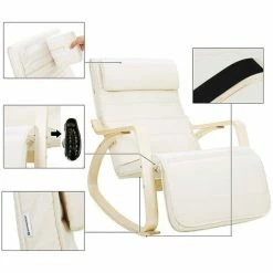 SONGMICS Fauteuil à Bascule, Chaise Berçante, Avec Repose-pieds Réglable à 5 Niveaux, Avec Oreiller, Housse En Coton, Capacité De Charge 150 Kg, Beige LYY10M -SONGMICS Soldes 4492850 4