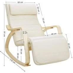 SONGMICS Fauteuil à Bascule, Chaise Berçante, Avec Repose-pieds Réglable à 5 Niveaux, Avec Oreiller, Housse En Coton, Capacité De Charge 150 Kg, Beige LYY10M -SONGMICS Soldes 4492850 5
