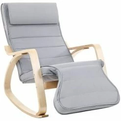SONGMICS Fauteuil à Bascule, Rocking Chair, Avec Repose-Pied, Réglable En 5 Niveaux, Charge Max 150 Kg, Gris LYY42G