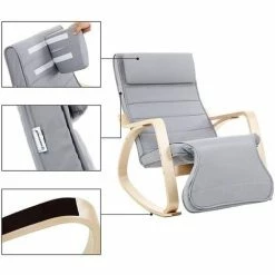 SONGMICS Fauteuil à Bascule, Rocking Chair, Avec Repose-Pied, Réglable En 5 Niveaux, Charge Max 150 Kg, Gris LYY42G -SONGMICS Soldes 4492851 4